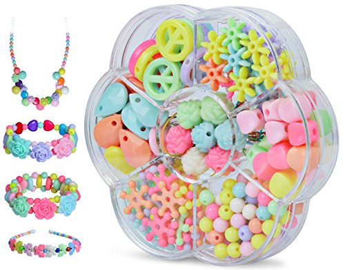 Jewelry Making Kit for Princess Necklace Bracelet, Fineder Little Girls DIY Jewelry Toddler Kids Costume Jewelry for Kids, 7 Different Types and Shapes in a Box