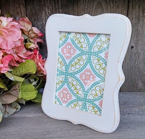White Rustic Scrolled Edge Picture Frame - 5 x 7 - Vintage Antique Natural Wood Colored- Single Frame