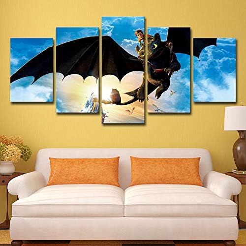 ZEMER 5 Piece Movie Poster How To Train Your Dragon HD Prints On Canvas Painting Wall Art For Living Room Home Decor,B,20x30x2+20x40x2+20x50x1 [Energy Class A]