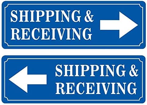 Outdoor/Indoor (2 Pack) 9" X 3" Shipping & Receiving Sign Blue & White Sticker Decal - for Business Store, Shop, Cafe, Office, Restaurant - Back Self Adhesive Vinyl