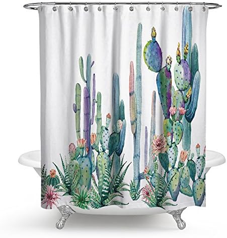 Kingla Home Polyester Cactus Shower Curtain 69W X 71L Inches Waterproof Mildew Resistant Fabric Bathroom Decoration