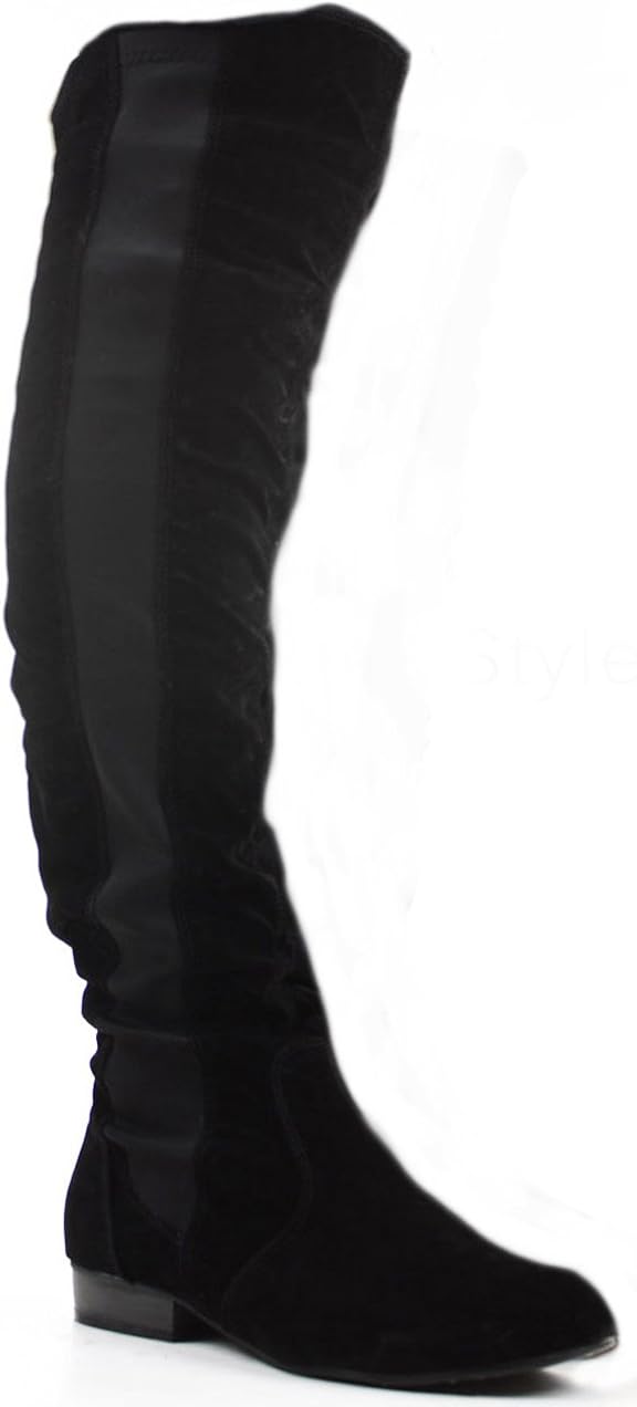 flat heel thigh high boots black