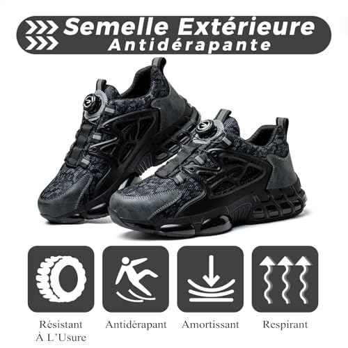 GemChve Safety Shoes Men Women Lightweight Breathable Work Non-Slip Work Sneakers with Steel Toe Cap 3-12 UK