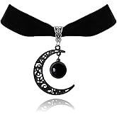 Meztole Gothic Black Velvet Moon Crystal Choker Necklace for Women,Black Choker Moon Necklace Vintage Punk Crescent Necklaces Goth Jewelry Witch Costume Accessories