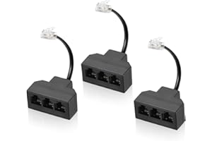 Menewstart RJ11 Cable 3 Way Telephone Splitter 3 Pack, Black, Splitter 6P4C Connector Phone Line Cord Adapter with Cable for Landline Telephone Wire, Suitable for Telephone, Fax Machine