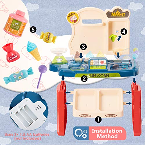 HERSITY Eisdiele Kinder Lebensmittel Kasse Kaufladen Spielzeug Rollenspiele Geschenke für ab 3 Jahren Mädchen Jungen – Bild 5