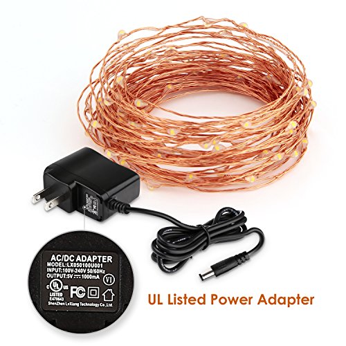 Albrillo Starry String Lights Warm White 100 LEDs 33ft with Power Supply, UL Listed
