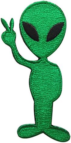 Alien Peace UFO Gravity Iron on Patches Embroidered Green 3.15 X 2 -Inches 1 Peice Per Order