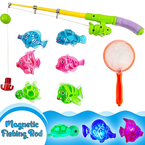 Liberty Imports Light Up Kids Fishing Pole Bath Toy Set Rod