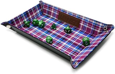 DnDice Foldable Dice Tray (Purple and Blue Tartan on PVC Leather)