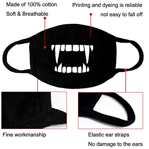 Atomcool 6 Pack Anime Mouth Mask, Unisex Cool Anti-Dust Face Mouth Masks, Black Fashion Face Mouth Cover Mask for Kids Teens Men Women (Teeth Pattern) - Thumbnail 3