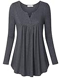 Lyking Women's Vintage Long Sleeve Henley V Neck Pleated Tunic Shirt (XXL,Long Sleeve-Black)
