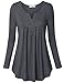 Lyking Women's Vintage Long Sleeve Henley V Neck Pleated Tunic Shirt (XXL,Long Sleeve-Black)