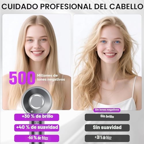 Secador de cabelo, secador portátil jónico profissional a 160000 rpm, secagem rápida, iões 500M, controlo de temperatura, com difusor magnético e bico, 4 níveis de temperatura e 3 velocidades