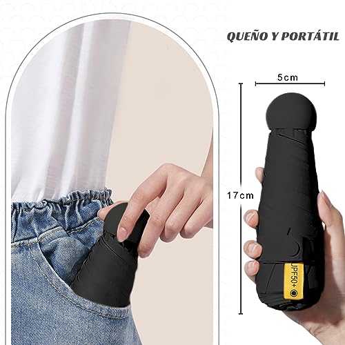 MXCOCO Paraguas de Bolsillo para Lluvia y Sol, Mini Sombrilla Plegable con Protección UV, Resistente al Viento y Lluvia, Ligero y Portátil con Estuche para Llevarlo Diario en Bolsa o Mochila