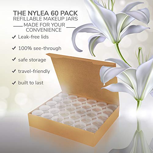 60 Pack - Clear Empty Refillable Plastic Pot Jars Lipstick Container Lip Balm Holder Cosmetic Containers - 5 Gram