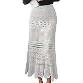 Leyoutx Women's Crochet Knitted Stretchy High Waist Hollow Out Lined Lace Maxi Skirt