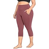 MOREFEEL Capri Plus Size Leggings for Women with Pockets-Stretchy XL-4XL Tummy Control High Waist Workout Black Yoga Pants