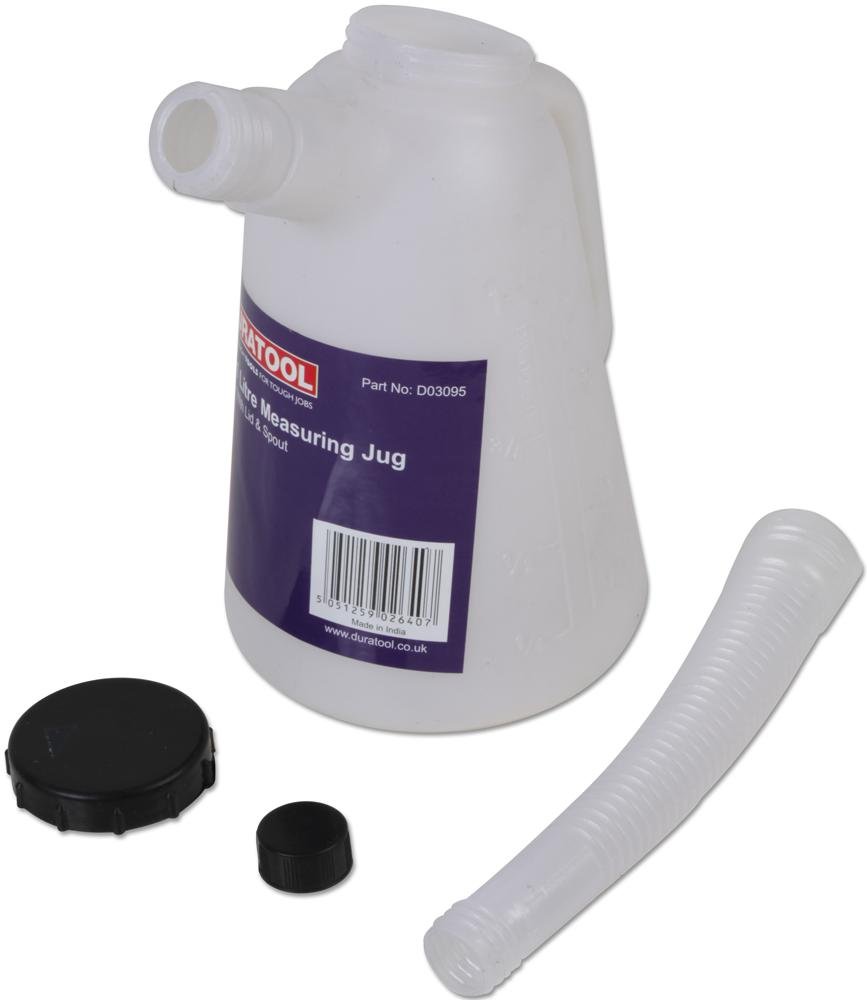 Duratool 1L Plastic Measuring Jug – See-Through, Metric & Imperial, Detachable Spout, Screw Cap Lid – D03095