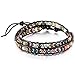 MOWOM Colorful Alloy Genuine Leather Bracelet Bangle Cuff Rope India Simulated Agate Bead Wrap Adjustable