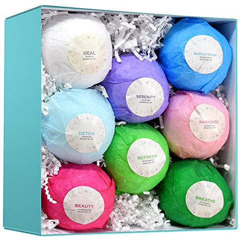 8 Bath Bomb Gift Set - HUGE All Natural Assorted Essential Oil Bath Bombs - Infused with Essential Oils, Jojoba Oil, and Olive Oil for deep Moisturizing - Great Gift for Her