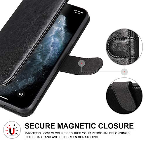 labato iPhone 11 Wallet Case, Leather iPhone 11 Case with Credit Card Holder Slot Magnetic Closure Shockproof Flip Stand Case Cover Support Wireless Charging for Apple iPhone 11 6.1 inch Black