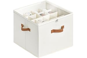 StorageWorks Shoe Organizer for Closet, Fits up to 16 Pairs, Shoe Cubby Storage Containers with Adjustable Dividers and Clear Cover, Beige