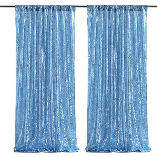 Baby Blue Sequin Backdrop Curtains