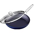 MsMk Non stick frying pan set with lid Blue, 12-inch Durable skillet, Titanium and Diamond Non Stick Non-Toxic Coating From USA, Even Heating, Easy Clean-Up, Comfort Handle, Induction Compatibility