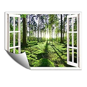 Wall Murals for Bedroom Fake Window View Forest Removable Wallpaper Peel and Stick Wall Stickers - 24x32 inches