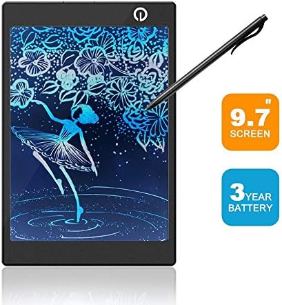 LCD Writing Tablet 9.7 inch Portable LCD Drawing Tablet Pad Colorful Electronic Note Memo Pad with Stylus for Kids Home School and Office LCD Drawing Tablet Portable (Black)