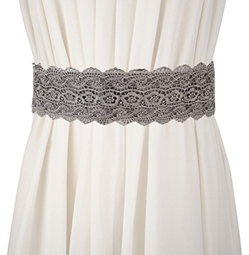 Lovful Women's Bowknot Lace Self Tie Belts Obi Waist Band Cinch Wide Boho Belt,Grey