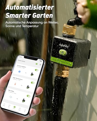 RAINPOINT Irrigation Computer WiFi, Smart WiFi Irrigation Control with Brass Inlet and Outlet & 100 m Gateway, Weather/Soil-Based Automatic Watering for Garden & Lawn, Black