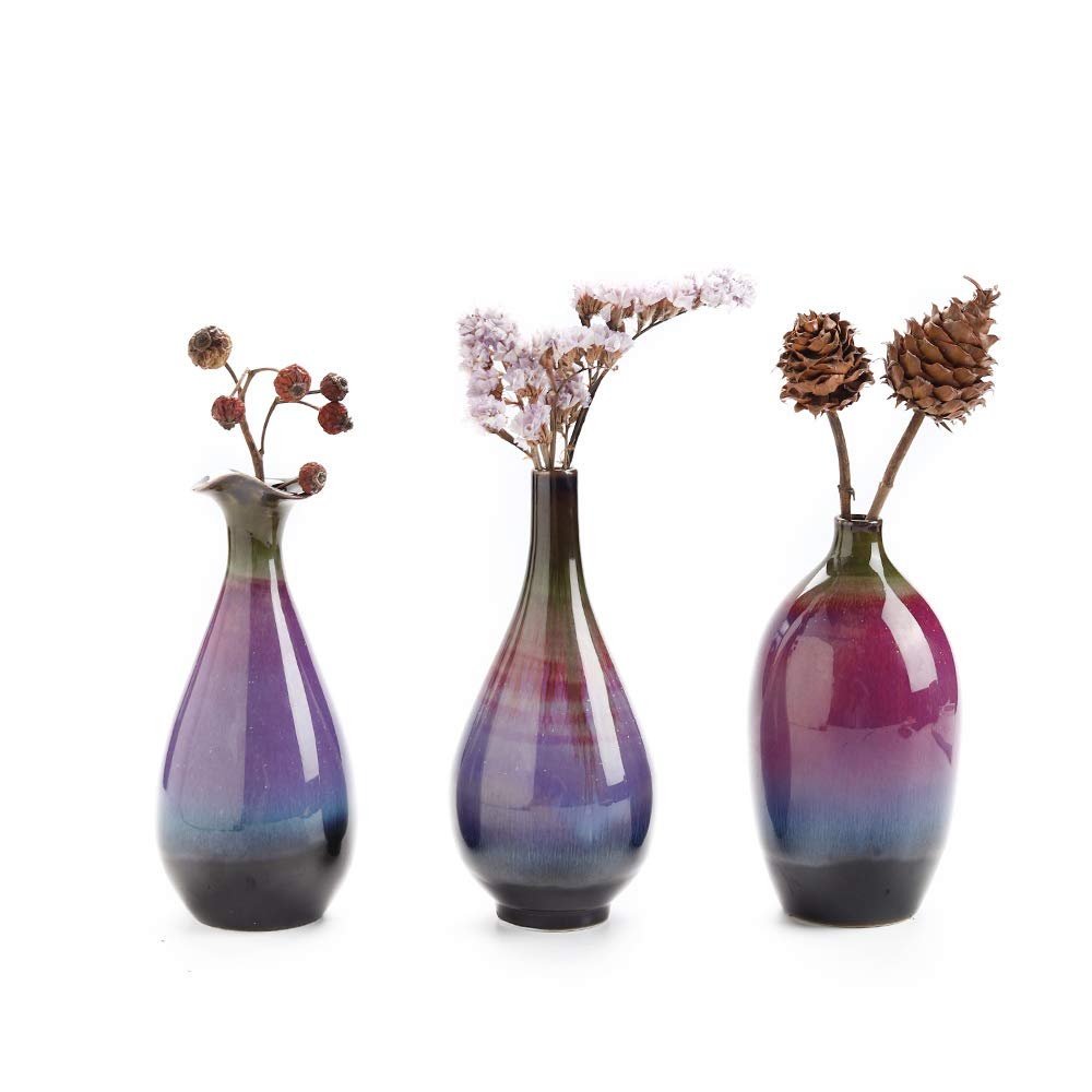 LH Ceramic Flower Vase Set of 3, Special Design Style of Fuchsia