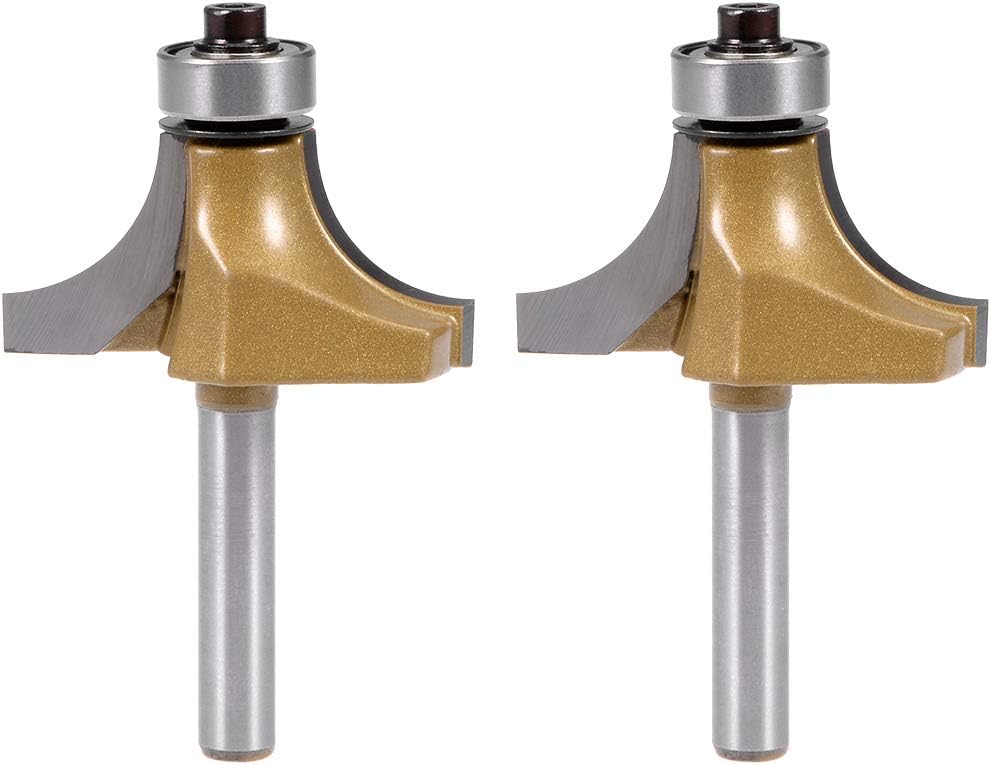 sourcing map Router Bit 1/4 Shank1 Inch Cutting Dia Round Over Corner 2 Flutes Tungsten Steel for Woodworking Milling Cutter Tool 2pcs