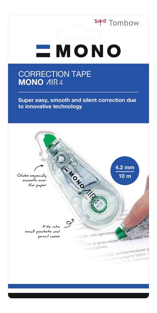 Tombow Mono air4 Correction Roller, 4.2 mm x 10 m, for Right- and Left-Handed Users, housing Made from 100% Recycled Plastic, Extra Quiet [CT-CA4-1P]