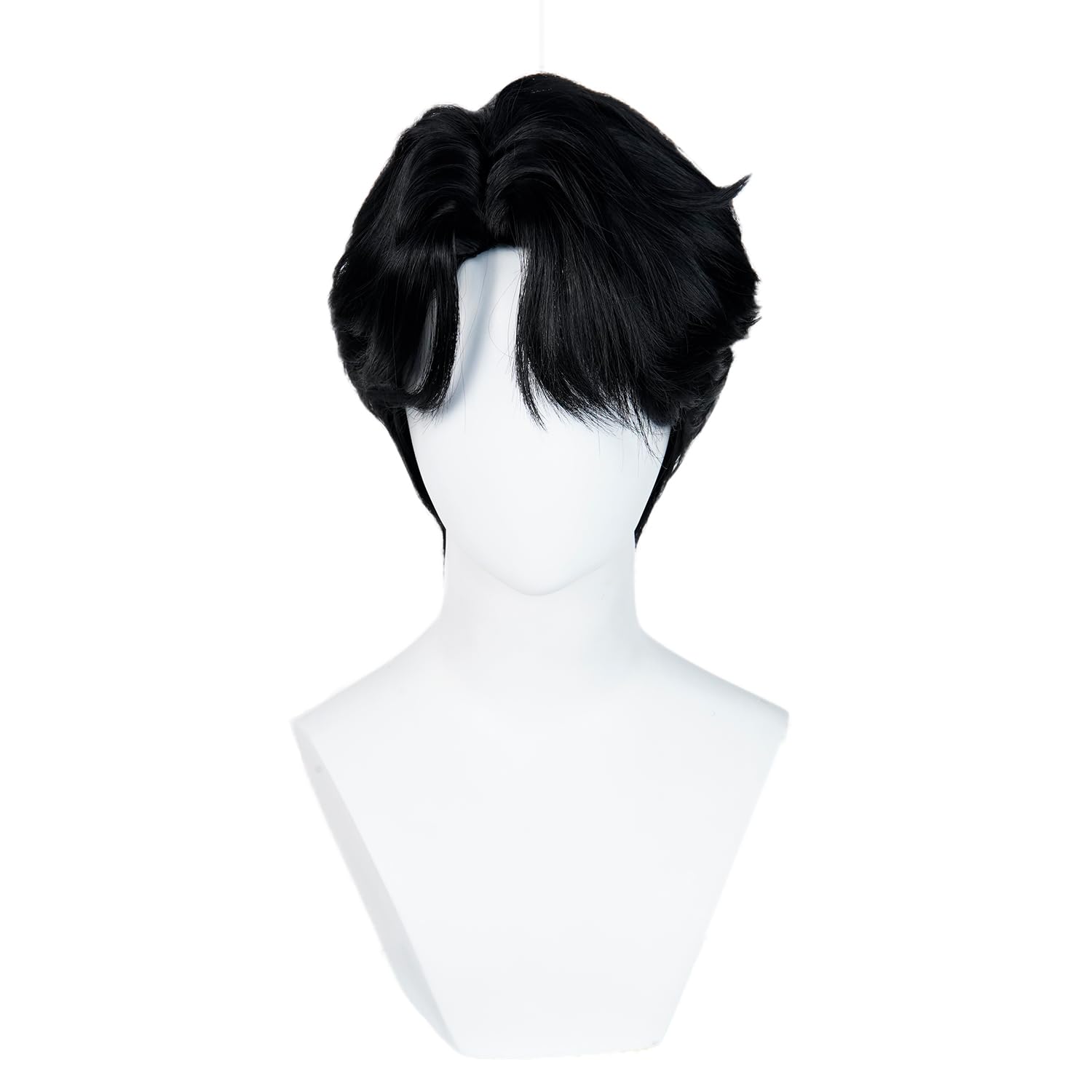 Photo 1 of Wiggy Mermaid Short Black Wig for Men Black Emo Wig Goth Scene Hair Wigs + Cap for Stage Party Halloween Costume Cosplay