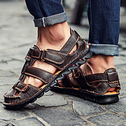 Corriee 2019 Most Wished Men's Summer Shoes Leather Breathable Close-Toe Sandals Soft Bottom Beach Fisherman Slippers Outdoor Brown