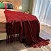 DOZZZ Fluffy Chenille Knitted Throw Blanket with Decorative Fringe for Home Décor Bed Sofa Couch Chair Burgundy Red