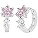 Rhodium Plated Pink Clear Flower Hoop Earrings Girls Teens 0.39