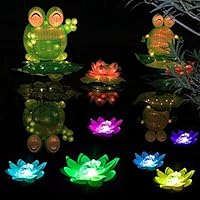 LOGUIDE LED Lotus Light Waterproof Firefly Trendy Hip Unique Color-Changing Flower Night Lamp Garden House Lights Pool Party Fancy Ideal Novel Creative Gift Christmas 6 Pcs (Frog)