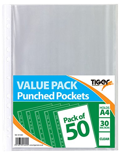 50 x A4 Glass Clear Plastic Wallets Punched Poly Pocket Paper Document Files