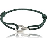 Made by Nami Nautical Bracelets for Men Adjustable and Waterproof Rope Bracelet for Men with Stainless Steel Charm Gift for Him (Emerald Green Silver)