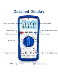 Etekcity   Multímetro digital, MSR A1000, medidor de voltaje de corriente eléctrica, amplificador de voltaje Ohm, multímetro de alcance automático, voltímetro, amperímetro, con capacidad de resistencia de corriente AC DC y contador de prueba de diodo REL