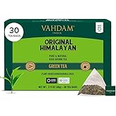 VAHDAM, Himalayan Green Tea (30 Count) High Grown, Non GMO, Gluten Free, Med Caffeine | Earthy & Smooth | Resealable & Individually Wrapped | Plant-Based Pyramid Tea Bags