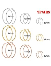 9 Pairs Big Gold Silver Rose Gold Plated Hoop Earrings Set for Women Girls Stainless Steel Hypoallergenic Fashion Jewelry Gift