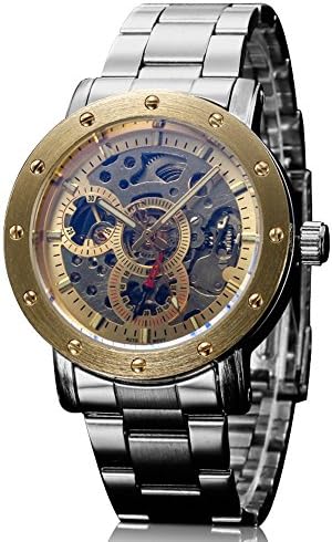 IK Colouring Skeleton silver-gold-tone men Mechanical Wristwatch Coated Glass Luminous Steel Strap