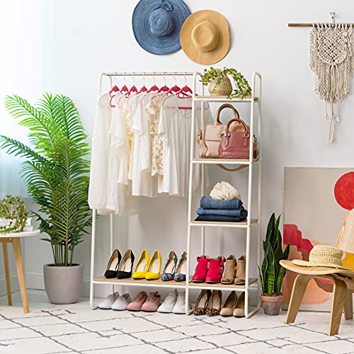 IRIS USA Clothing Rack, Clothes Rack with 4 Wood Shelves, Freestanding