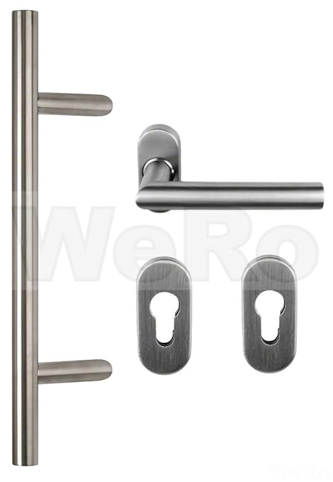 Edelstahl Haustür- Beschlag- Set 1020 Stoßgriff-Länge: 400mm