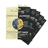 The Crème Shop Fusion Face Mask - Korean Facial Skin Care and Moisturizer - Hyaluronic Acid Charcoal and Almond for Purifying, Moisturizing, Cleansing, Soothing - Natural Beauty Essence - 5 Sheets Set